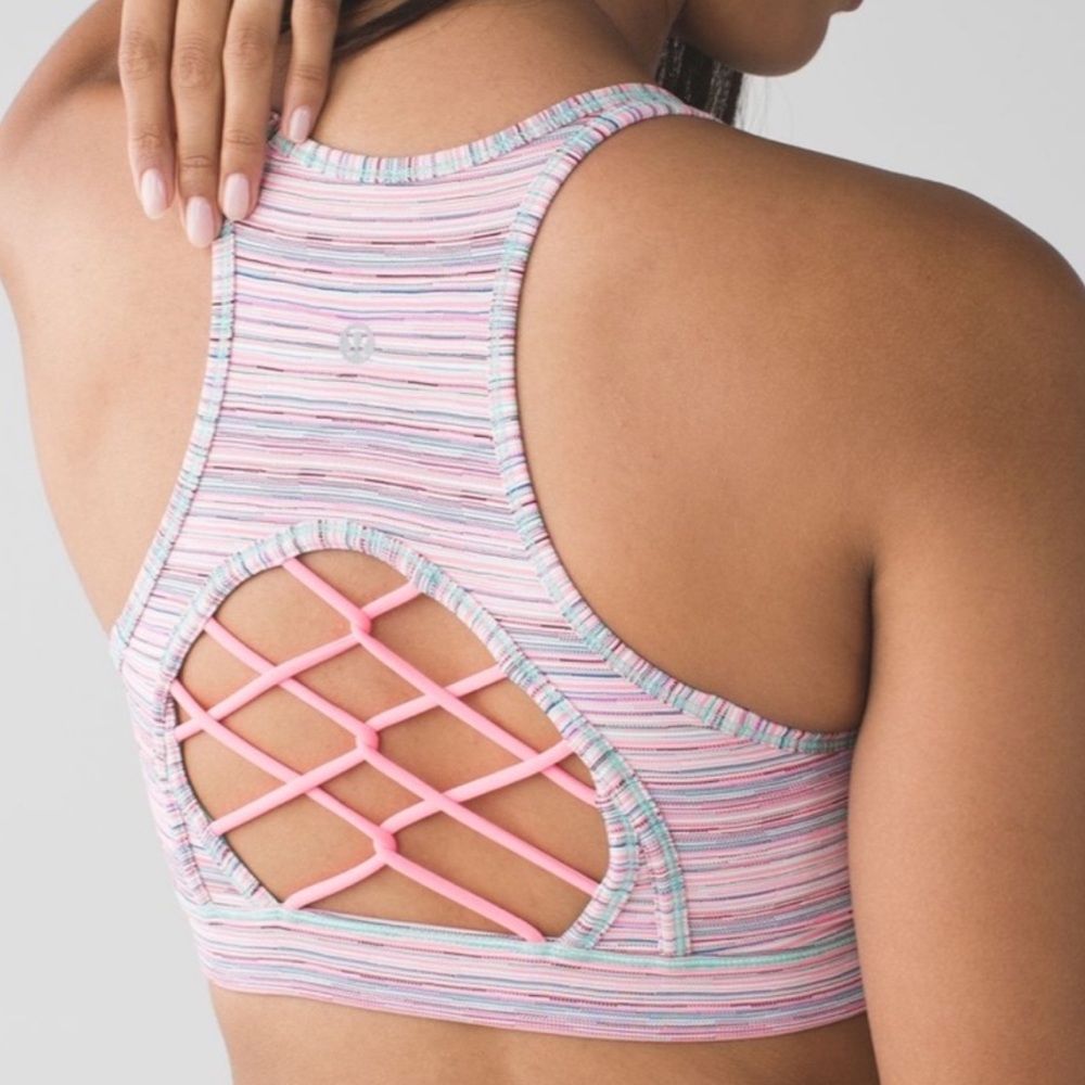 Lululemon Sweaty Or Not Bra Il Stripe Mint
Green Pink Size 4
